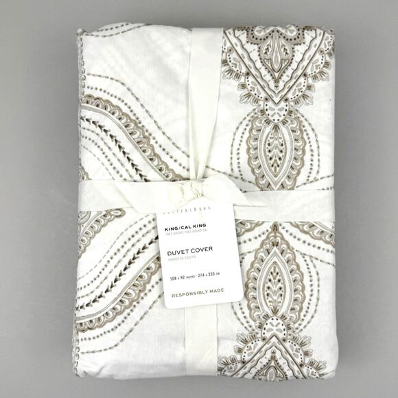 Pottery Barn Sonya Duvet Cover King/Cal King 108x92 Cotton Paisley Neutral NWT - Picture 1 of 6